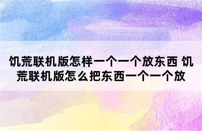 饥荒联机版怎样一个一个放东西 饥荒联机版怎么把东西一个一个放